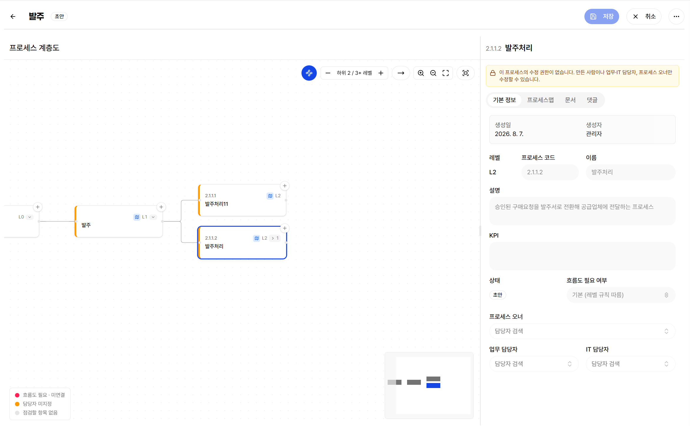 수정 권한이 없는 노드를 골랐을 때의 안내